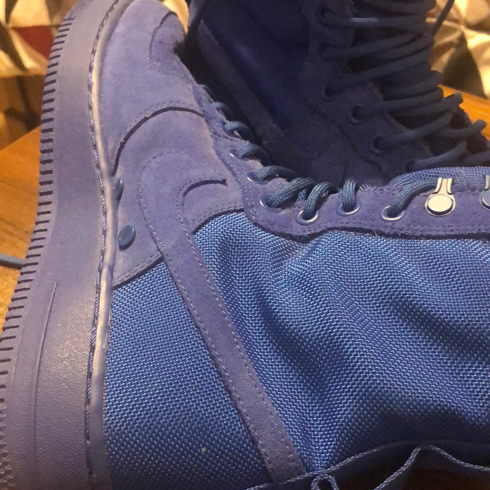 Slightly worn Nike Blue suede high top sneakers come from smoke free home